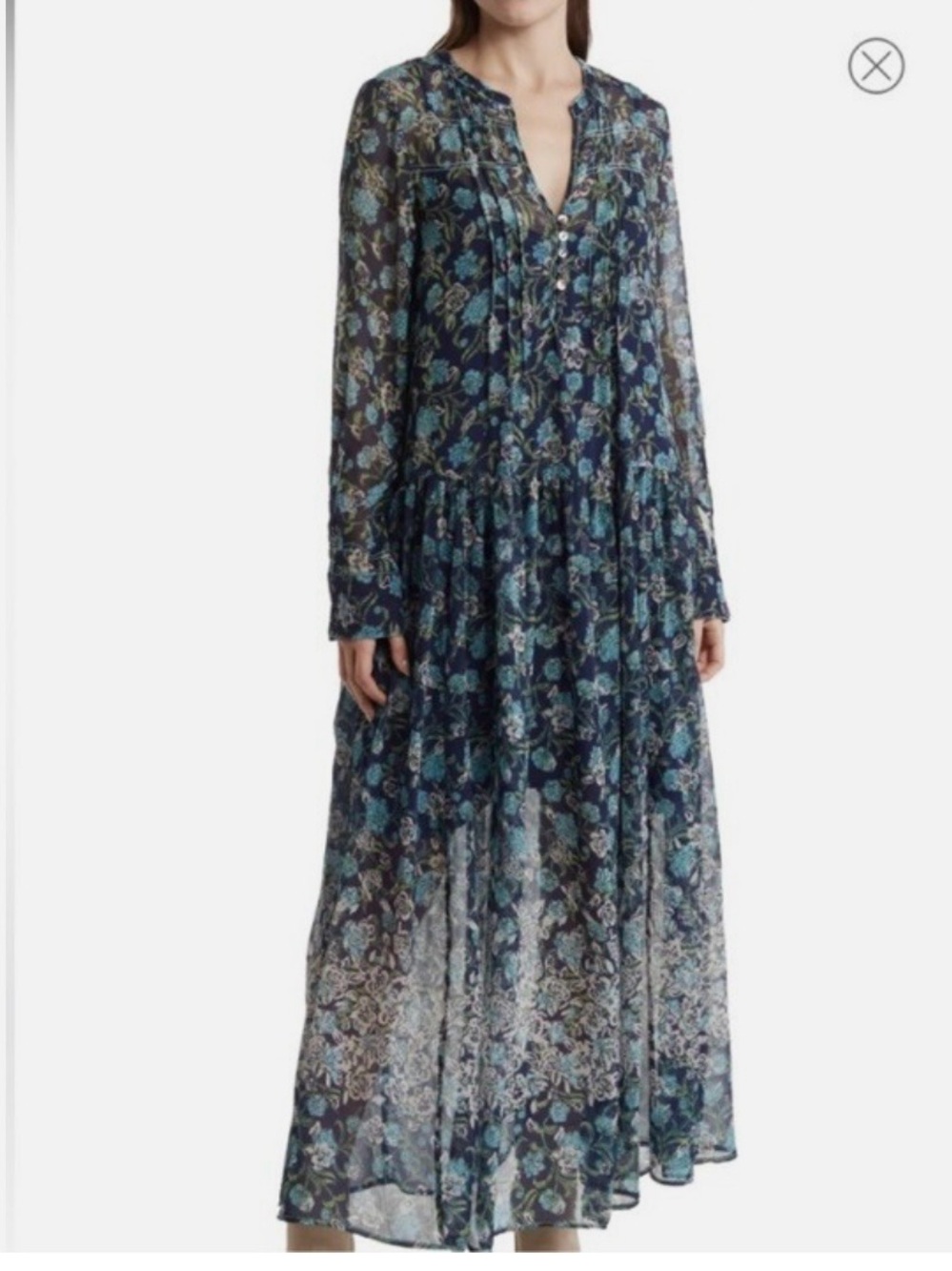 NWT Free People See It Through Maxi Floral Long Sleeve Dress Blue Size M